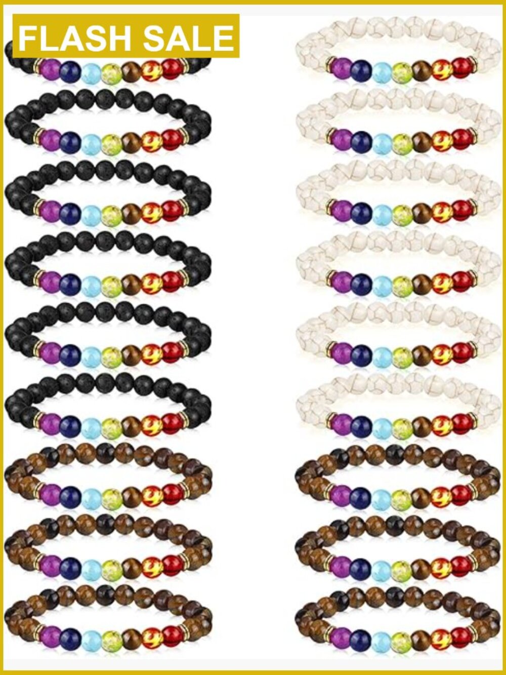 18-Pack Chakra Bracelets for Women Men Healing Stones Yoga Beads 8mm